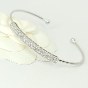 NEW Pave CZ Diamond Bar Open Cuff Bracelet NWT